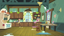 Size: 1280x720 | Tagged: safe, imported from derpibooru, screencap, the break up breakdown, background, kitchen, liminal space, no pony, scenic ponyville, sweet apple acres