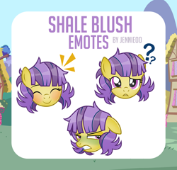 Size: 1000x961 | Tagged: safe, artist:jennieoo, imported from derpibooru, oc, oc only, oc:shale blush, earth pony, pony, confused, disgusted, emotes, emotions, happy, show accurate, smiling, solo