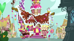 Size: 1280x720 | Tagged: safe, imported from derpibooru, screencap, season 8, the break up breakdown, spoiler:s08, background, decoration, no pony, ponyville, scenic ponyville, sugarcube corner