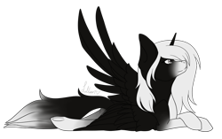 Size: 1280x806 | Tagged: safe, artist:dashie3333, imported from derpibooru, oc, oc only, oc:alea, alicorn, pony, alicorn oc, big ears, female, horn, looking up, lying down, mare, solo, wings