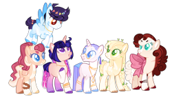 Size: 2478x1428 | Tagged: safe, artist:jaysey, artist:shiibases, imported from derpibooru, oc, oc only, oc:cake, oc:golden diamond, oc:mint apple, oc:radiance star, oc:rain catcher, oc:sugar apple, earth pony, pegasus, pony, unicorn, base used, blank flank, bow, bracelet, colored hooves, colored pupils, female, freckles, glasses, jewelry, male, mare, necklace, next generation, offspring, parent:applejack, parent:big macintosh, parent:cheese sandwich, parent:fancypants, parent:flash sentry, parent:flim, parent:fluttershy, parent:pinkie pie, parent:rainbow dash, parent:rarity, parent:soarin', parent:twilight sparkle, parents:cheesepie, parents:flashlight, parents:flimjack, parents:fluttermac, parents:raripants, parents:soarindash, ribbon, shaved head, simple background, stallion, transparent background, unshorn fetlocks