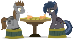 Size: 4526x2443 | Tagged: safe, artist:le-23, imported from derpibooru, oc, oc:devin, oc:gotha, bat pony, bat pony oc, bat wings, cute, cutie mark, date, drink, female, food, looking at each other, love, male, milf, oc x oc, open mouth, shipping, simple background, sitting, smiling, straight, table, transparent background, wholesome, wings