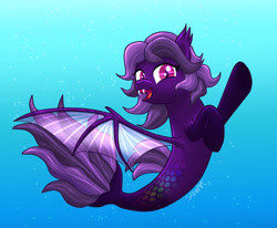 Size: 1024x844 | Tagged: safe, artist:stewart501st, imported from derpibooru, oc, oc only, bat pony, hybrid, seapony (g4), female, looking at you, solo, underwater, water