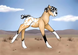 Size: 1080x764 | Tagged: safe, artist:pony_riart, imported from derpibooru, oc, oc only, earth pony, pony, cloud, coat markings, desert, earth pony oc, grin, male, outdoors, smiling, socks (coat marking), socks (coat markings), solo, stallion