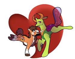 Size: 1900x1500 | Tagged: safe, artist:radicalhat, imported from derpibooru, thorax, oc, oc:heart chaser, changedling, changeling, earth pony, pony, canon x oc, couple, gay, heart, holding hooves, king thorax, male