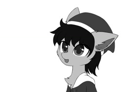 Size: 1024x768 | Tagged: safe, artist:aleuoliver, artist:aleurajan, imported from derpibooru, oc, oc only, earth pony, pony, bust, chest fluff, christmas, clothes, ear fluff, earth pony oc, grayscale, hat, holiday, monochrome, santa hat, simple background, smiling, solo, white background