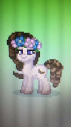 Size: 576x1024 | Tagged: safe, imported from derpibooru, oc, oc only, oc:coconut breeze, earth pony, pony, pony town, earth pony oc, female, floral head wreath, flower, mare, photo, picture of a screen, pixel art, solo