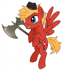 Size: 365x400 | Tagged: safe, artist:emerald star, imported from derpibooru, oc, pegasus, pony, axe, denmark, hat, hetalia, nation ponies, ponified, simple background, solo, weapon, white background