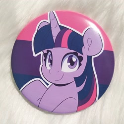 Size: 3120x3120 | Tagged: safe, artist:partylikeanartist, imported from derpibooru, twilight sparkle, alicorn, pony, unicorn, bi, bi twi, bilight sparkle, bisexual, bisexual pride, bisexual pride flag, button, craft, female, mare, merchandise, photo, pin, pride, pride flag, solo, twilight sparkle (alicorn)