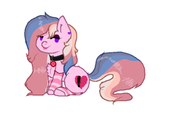 Size: 626x420 | Tagged: safe, artist:naaltive, imported from derpibooru, oc, oc:alluring gaze, earth pony, :p, chibi, choker, clothes, ear piercing, earring, eyeshadow, jewelry, leg warmers, makeup, ms paint, piercing, simple background, sitting, tongue out, white background