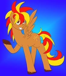 Size: 700x802 | Tagged: safe, artist:emilou1985, imported from derpibooru, oc, oc only, oc:flare, pegasus, pony, blue background, male, simple background, solo, stallion