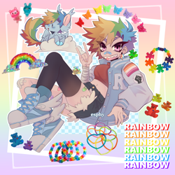 Size: 4000x4000 | Tagged: safe, artist:yeonae, imported from derpibooru, rainbow dash, human, pegasus, pony, arm wraps, bandaid, bandaid on nose, belly button, clothes, cloud, converse, cutie mark accessory, cutie mark earrings, denim shorts, ear piercing, earring, female, hand gesture, human ponidox, humanized, jewelry, looking at you, mare, on a cloud, piercing, self ponidox, shoes, shorts, sitting, sitting on a cloud, sitting on cloud, sneakers