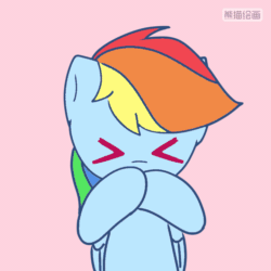 Size: 720x720 | Tagged: safe, artist:starflashing twinkle, imported from derpibooru, rainbow dash, pegasus, pony, :3, animated, blowing a kiss, chinese, cute, dashabetes, female, frame by frame, gif, mare, pink background, simple background, solo, wings