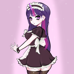 Size: 800x800 | Tagged: dead source, safe, artist:grinnreaperr, imported from derpibooru, twilight sparkle, human, anime style, clothes, female, horn, horned humanization, humanized, maid, solo