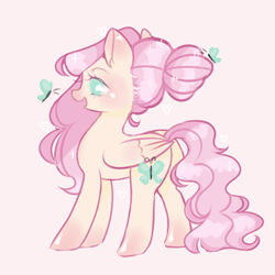 Size: 700x700 | Tagged: safe, artist:grinnreaperr, imported from derpibooru, fluttershy, butterfly, pegasus, pony, alternate hairstyle, no pupils, simple background, solo
