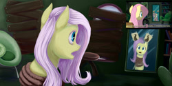 Size: 1280x640 | Tagged: safe, artist:laura-row, imported from derpibooru, screencap, fluttershy, pegasus, pony, putting your hoof down, cyrillic, mirror, reflection, russian, scene interpretation, screencap reference, tied up