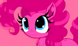 Size: 1280x752 | Tagged: safe, artist:lorepeepsblue, imported from derpibooru, pinkie pie, earth pony, pony, :3, pink background, ponk, simple background, solo