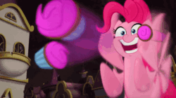 Size: 750x421 | Tagged: safe, edit, edited screencap, imported from derpibooru, screencap, pinkie pie, rainbow dash, earth pony, pegasus, pony, my little pony: the movie, pinkie pride, season 4, animated, cupcake, eating, extreme speed animation, food, gif, seizure warning, this will end in weight gain