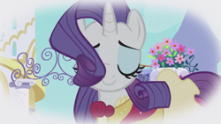 Size: 1920x1080 | Tagged: safe, imported from derpibooru, screencap, rarity, pony, unicorn, the ticket master, clothes, dress, eyes closed, female, frilly dress, imagine spot, mare, solo