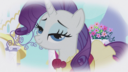 Size: 1920x1080 | Tagged: safe, imported from derpibooru, screencap, rarity, pony, unicorn, the ticket master, bedroom eyes, clothes, dress, female, frilly dress, imagine spot, lidded eyes, mare, solo