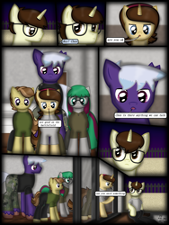 Size: 1750x2333 | Tagged: safe, artist:99999999000, imported from derpibooru, oc, oc only, oc:cwe, oc:firearm king, oc:li anna, oc:mar baolin, oc:zhang cathy, earth pony, iguana, pegasus, pony, unicorn, comic:new guy, comic, female, glasses, male