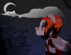Size: 1280x985 | Tagged: safe, artist:azaani, imported from derpibooru, oc, oc only, bat pony, pony, bat pony oc, bat wings, clothes, female, forest, hoodie, mare, moon, night, solo, sweater, turtleneck, wings