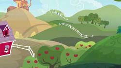 Size: 1280x720 | Tagged: safe, imported from derpibooru, screencap, the big mac question, apple, apple tree, background, food, hill, no pony, scenic ponyville, sweet apple acres, tree