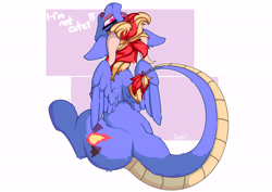 Size: 7017x4961 | Tagged: safe, artist:avery-valentine, imported from derpibooru, oc, oc:draco flames, dragon, pony, cute, cutie mark, i'm not cute, shy, sitting