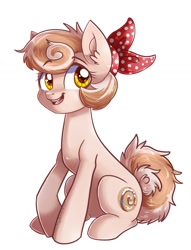 Size: 974x1272 | Tagged: safe, artist:blue_kazenate, imported from derpibooru, oc, oc only, oc:cinnamon spangled, earth pony, pony, bandana, female, mare, simple background, sitting, solo, white background