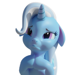 Size: 3840x3840 | Tagged: safe, artist:xppp1n, imported from ponybooru, trixie, 3d, blender, blender cycles, pouting, simple background, solo, transparent background