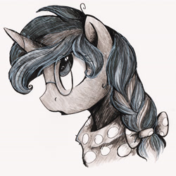 Size: 4184x4184 | Tagged: safe, artist:equmoria, imported from derpibooru, oc, oc only, oc:magic prism, pony, unicorn, absurd resolution, clothes, female, glasses, grayscale, mare, marker drawing, monochrome, scarf, solo, traditional art