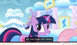 Size: 853x510 | Tagged: safe, edit, edited screencap, imported from derpibooru, screencap, twilight sparkle, pony, unicorn, sonic rainboom (episode), bill clinton, caption, female, mare, meme, solo, text, youtube, youtube caption