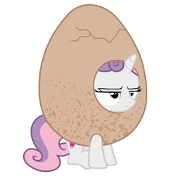 Size: 768x768 | Tagged: safe, artist:goldendaisies, imported from derpibooru, sweetie belle, pony, unicorn, forever filly, clothes, costume, cutie mark, egg, egg costume, eggbelle, female, filly, frown, lidded eyes, simple background, sitting, sweetie belle is not amused, the cmc's cutie marks, transparent background, unamused, vector