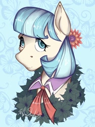 Size: 1076x1432 | Tagged: safe, artist:sombershadows, imported from derpibooru, coco pommel, earth pony, pony, bust, female, looking at you, mare, portrait, simple background, solo