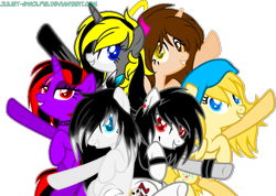 Size: 1227x875 | Tagged: safe, artist:juliet-gwolf18, imported from derpibooru, oc, oc only, oc:juliet, alicorn, earth pony, pegasus, pony, alicorn oc, base used, beanie, bedroom eyes, clothes, devil horns, earth pony oc, eyelashes, female, grin, group, hat, horn, male, mare, pegasus oc, simple background, smiling, stallion, transparent background, underhoof, wings