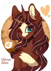 Size: 720x1014 | Tagged: safe, artist:aleuoliver, artist:aleurajan, imported from derpibooru, oc, oc only, pony, unicorn, bust, chest fluff, ear fluff, heart, horn, one eye closed, pictogram, solo, unicorn oc, wink