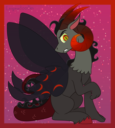Size: 900x1000 | Tagged: safe, artist:enigmadoodles, imported from derpibooru, oc, oc only, oc:omen, hybrid, interspecies offspring, magical gay spawn, offspring, parent:discord, parent:king sombra, parents:sombracord, solo