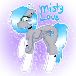 Size: 768x768 | Tagged: safe, artist:misty__luv, imported from derpibooru, oc, oc only, oc:misty love, oc:pony, bat pony, pegasus, pony, spoiler:g5, choker, fanart, female, g5, mare, misty luv, oc fanart, photo, rain, solo, tongue out