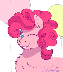 Size: 669x768 | Tagged: safe, artist:pigeorgien, imported from derpibooru, pinkie pie, earth pony, pony, balloon, cute, female, fluffy, looking at you, mare, one eye closed, ponk, smiling, solo, wink, winking at you