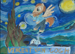 Size: 2338x1700 | Tagged: safe, artist:merrittwilson, imported from derpibooru, pegasus, pony, ponified, solo, starry night, traditional art, vincent van gogh