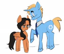 Size: 2048x1717 | Tagged: safe, artist:cosmicrewinds, imported from derpibooru, pegasus, pony, unicorn, chell, glasses, necktie, ponified, portal, portal (valve), portal 2, smiling, unamused, wheatley