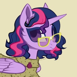 Size: 3500x3500 | Tagged: safe, artist:rrd-artist, imported from derpibooru, twilight sparkle, alicorn, pony, alternate hairstyle, clothes, glasses, looking at you, solo, sweater, twilight sparkle (alicorn)