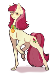 Size: 1200x1600 | Tagged: safe, artist:mcsos, imported from derpibooru, roseluck, pony, collar, commission, commissioner:doom9454, cute, ear fluff, pet tag, pony pet, rosepet, solo