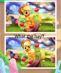 Size: 900x1069 | Tagged: safe, edit, imported from derpibooru, applejack, earth pony, pony, cowboy hat, female, hat, mare, popmart, reaction image, solo, toy, what the hay?