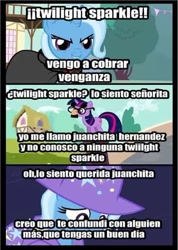 Size: 480x675 | Tagged: safe, imported from derpibooru, trixie, twilight sparkle, magic duel, comic, spanish, text, translated in the comments, translation request