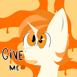 Size: 5000x5000 | Tagged: source needed, safe, artist:mrcote, imported from derpibooru, oc, oc only, oc:pumkin delishes, earth pony, pony, unicorn, horn, pumpkin, solo, text, unicorn oc