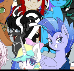 Size: 901x861 | Tagged: safe, alternate version, artist:rioshi, artist:starshade, imported from derpibooru, oc, oc only, oc:aurora radiance, hellhound, hybrid, kirin, derpibooru community collaboration, 2021 community collab, cloven hooves, horn, horns, leonine tail, lipstick, long ears, markings, metal, metallic, scales, simple background, stainless steel, striped mane, striped tail, stripes