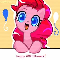 Size: 2500x2500 | Tagged: safe, artist:syrupyyy, artist:watchoutoprah, imported from derpibooru, pinkie pie, earth pony, pony, happy, looking at you, milestone, smiling, solo