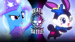 Size: 962x541 | Tagged: safe, artist:bluelightning733, imported from derpibooru, trixie, pony, rabbit, unicorn, animal, anime, death battle, exploitable meme, female, jewelpet, luea, mare, meme, palindrome get