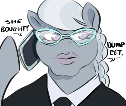 Size: 1016x853 | Tagged: safe, artist:testostepone, imported from derpibooru, silver spoon, earth pony, semi-anthro, bogdanoff, cellphone, chin, commission, glasses, imminent rage, lips, meme, not salmon, older, older silver spoon, phone, smartphone, solo, stonks, this will end in posting pink wojaks, wat